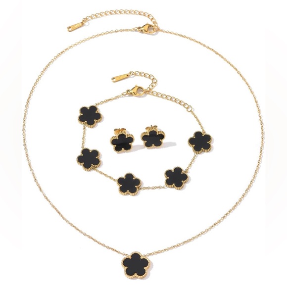 Chic Black and Gold Floral Necklace Set - Picture 5 of 5